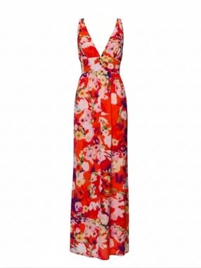 Yumi Kim Floral Maxi Dress Silk Orange Pink Vacation Summer Wedding Guest Small
